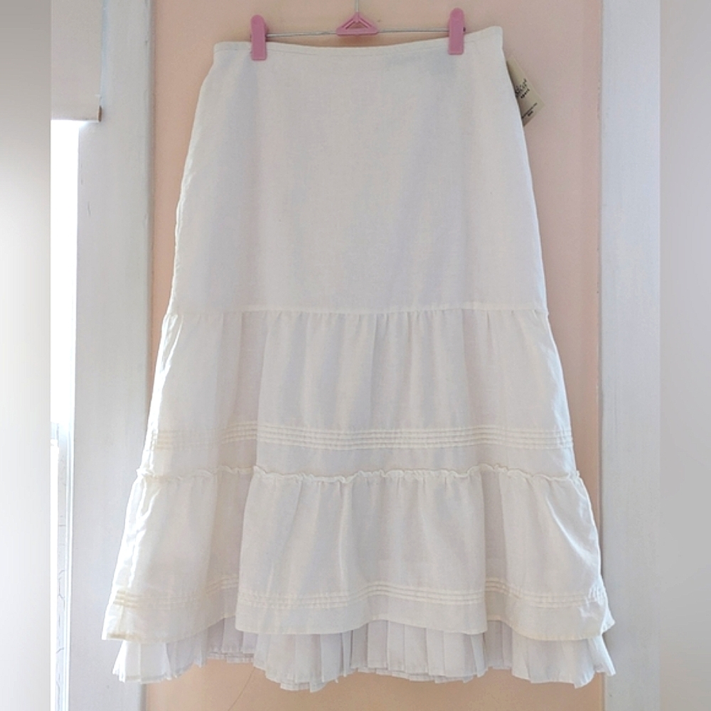 Jessica white skirt tiered ruffle trim lace linen blend boho size 10